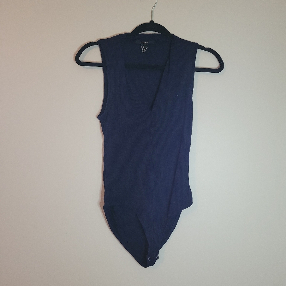 Forever 21 Deep V-Neck Navy Bodysuit